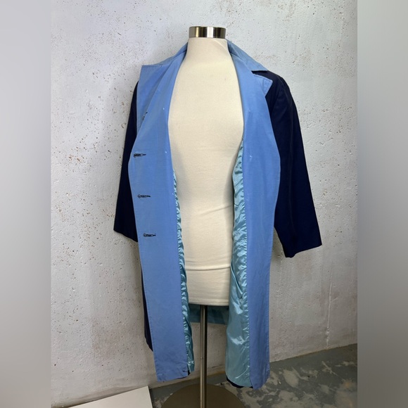 Handmade Vintage 1960s Raincoat Blue Light Blue Double Breasted - Picture 3 of 8